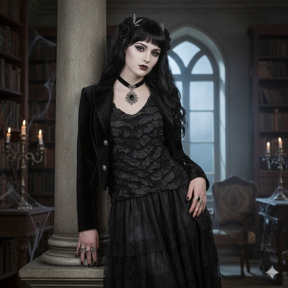 SHOULDER Black Mesh Ruffle Top Sz 8 EU 40 Romantic Goth Whimsigoth Grunge Alt